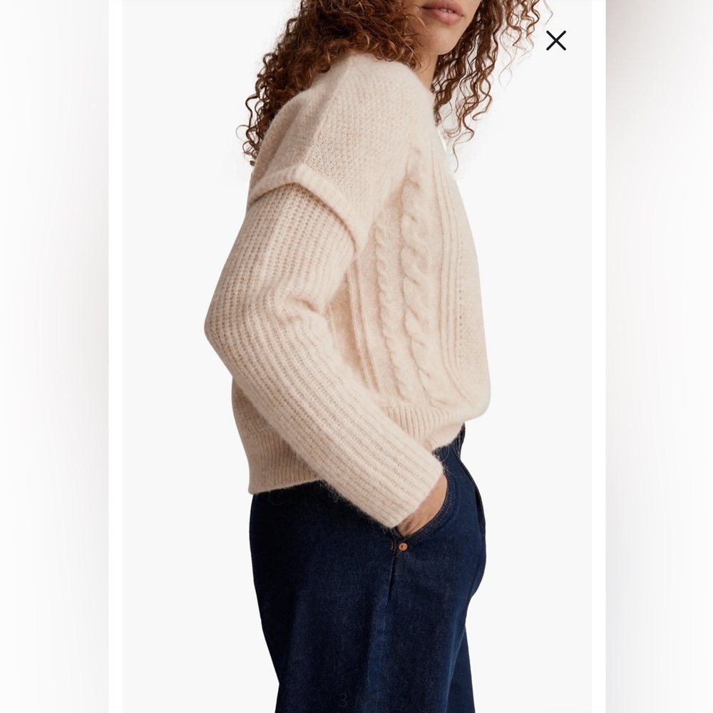 Madewell Havener Cable Pullover Sweater Heather Powder NWOT Crew Neck Size XS - Picture 3 of 13